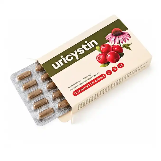 Ambalaj de transport Uricystin cu prezentarea capsulelor