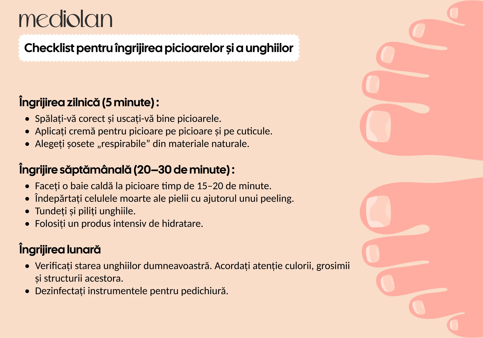 Checklist pentru îngrijirea pielii picioarelor și a unghiilor