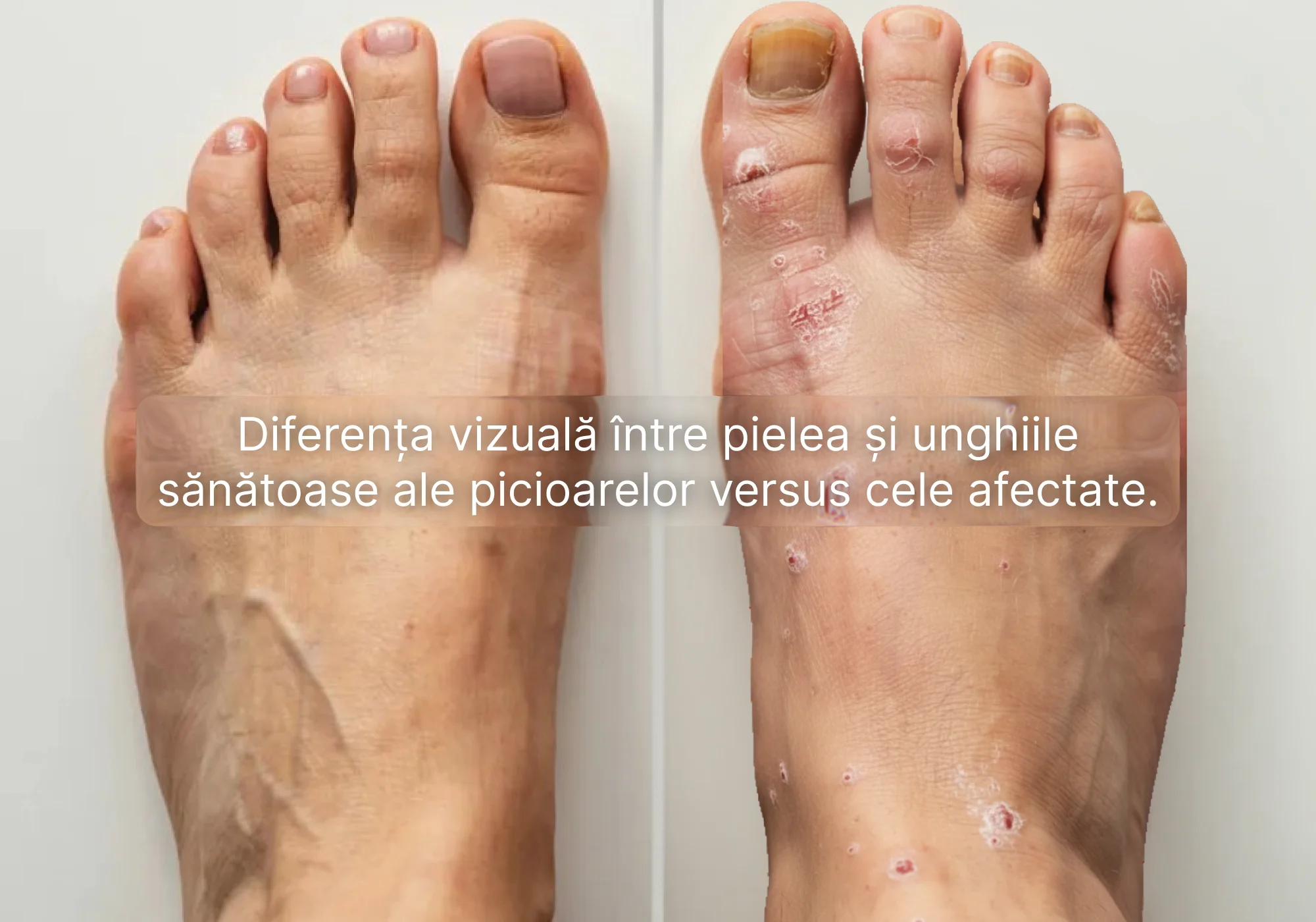 Diferența dintre pielea deteriorată și cea sănătoasă a picioarelor