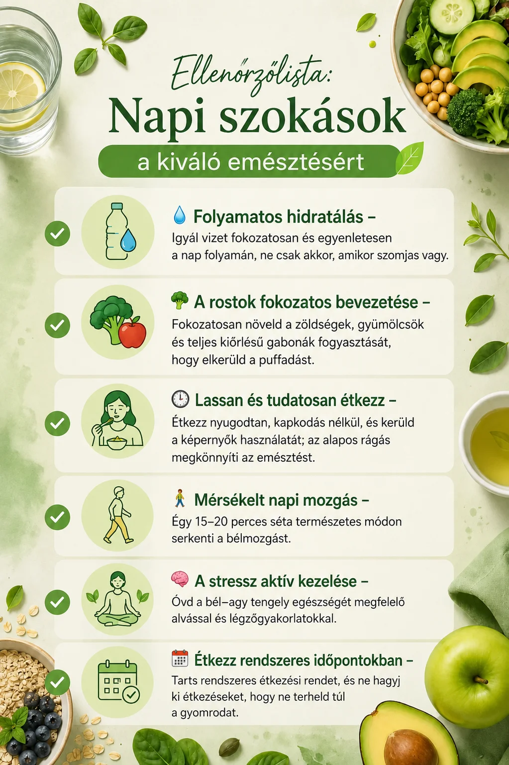 Ellenőrzőlista az egészséges emésztést támogató szokásokról